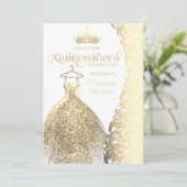 gouden jurk damask tiara Quinceañera Kaart (Staand voorkant)