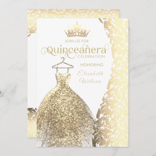 gouden jurk damask tiara Quinceañera Kaart (Voorkant / Achterkant)