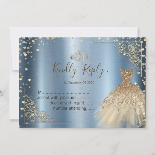 Gouden jurk diamanten blauw RSVP (Voorkant)