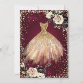 Gouden Jurk Diamanten Rozen Bourgondië Quinceañera Kaart (Achterkant)