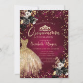 Gouden jurk, diamanten zwart Rozen quinceañera Kaart (Voorkant)
