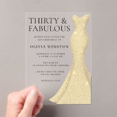 Gouden jurk Elegant Dertig & Fabulous 30ste verjaa Acryl Uitnodigingen (Insitu (Draagbaar))