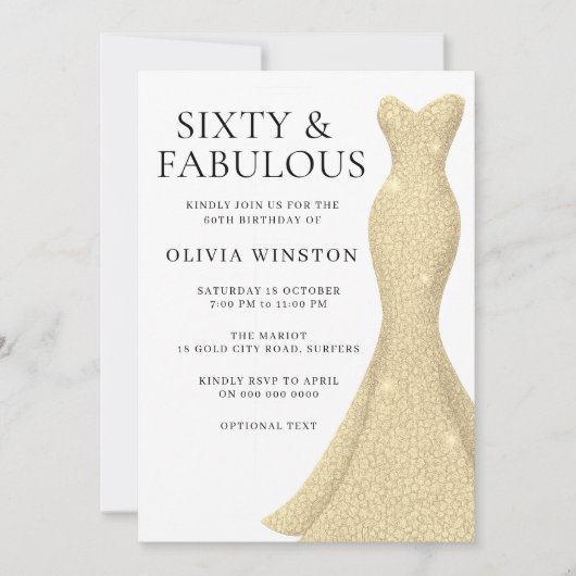 Gouden jurk Elegant Sixty & Fabulous 60ste verjaar Kaart (Voorkant)