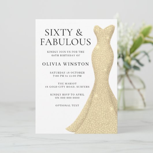 Gouden jurk Elegant Sixty & Fabulous 60ste verjaar Kaart (Staand voorkant)