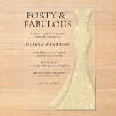 Gouden jurk Elegant Veertig & Fabulous 40ste verja Acryl Uitnodigingen (Voorkant)