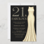 Gouden jurk en zwarte vrouwen 21e verjaardagsfeest kaart (Voorkant)