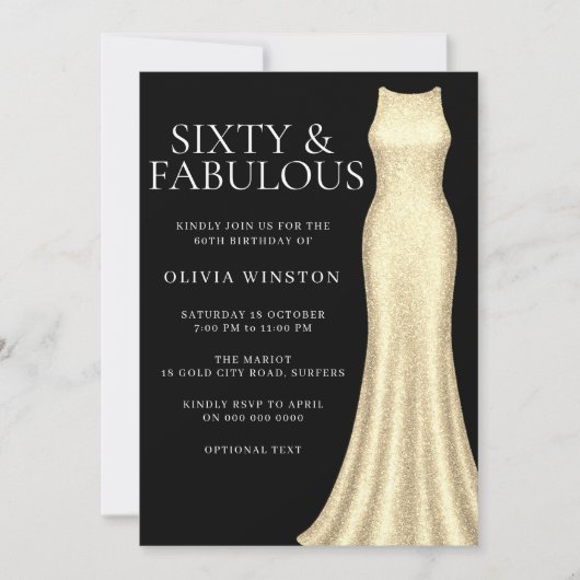 Gouden jurk en zwarte vrouwen 60ste verjaardagsfee kaart (Voorkant)
