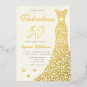 Gouden jurk, Fabulous 50ste verjaardag jurk goud Folie Uitnodiging (Voorkant)