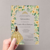 Gouden jurk Floral Elegante formele Quinceanera Acryl Uitnodigingen (Insitu (Draagbaar))