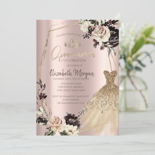 Gouden Jurk, Lijsten Rozen, Diamonds Roos Goud Kaart (Staand voorkant)