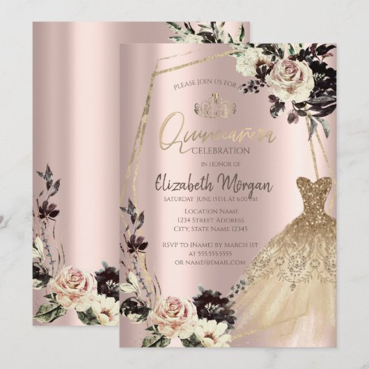 Gouden Jurk, Lijsten Rozen, Diamonds Roos Goud Kaart (Voorkant / Achterkant)