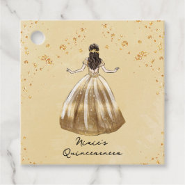 Gouden Jurk met Glitter Quinceanera Bedankjes Labels