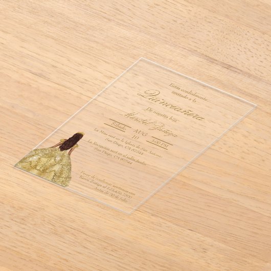 Gouden jurk Quinceanera uitnodiging (Laagn)