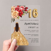 Gouden jurk rode bloemen rozen helder acryl uitnodigingen (Insitu (Draagbaar))