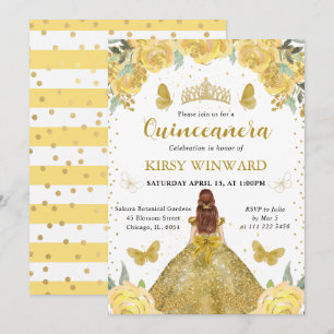 Gouden Jurk Rode Haren Prinses Quinceanera Kaart