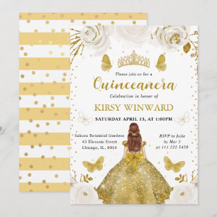 Gouden Jurk Rode Haren Prinses Quinceanera Kaart