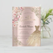 Gouden jurk Rozen Diamanten Roos Goud Quinceañera Kaart (Staand voorkant)