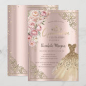 Gouden jurk Rozen Diamanten Roos Goud Quinceañera Kaart (Voorkant / Achterkant)