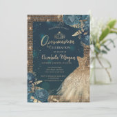 Gouden jurk, Rozen, tiara, diamanten groen quincea Kaart (Staand voorkant)