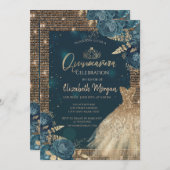 Gouden jurk, Rozen, tiara, diamanten groen quincea Kaart (Voorkant / Achterkant)