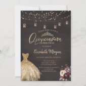 Gouden jurk rustieke string verlichting Rozen quin Kaart (Voorkant)