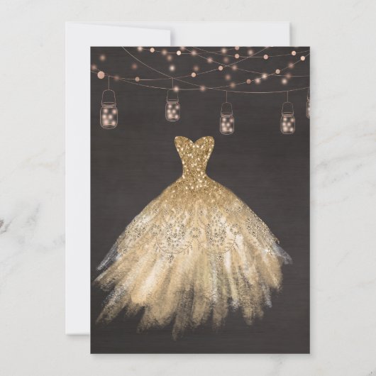 Gouden jurk rustieke string verlichting Rozen quin Kaart (Achterkant)