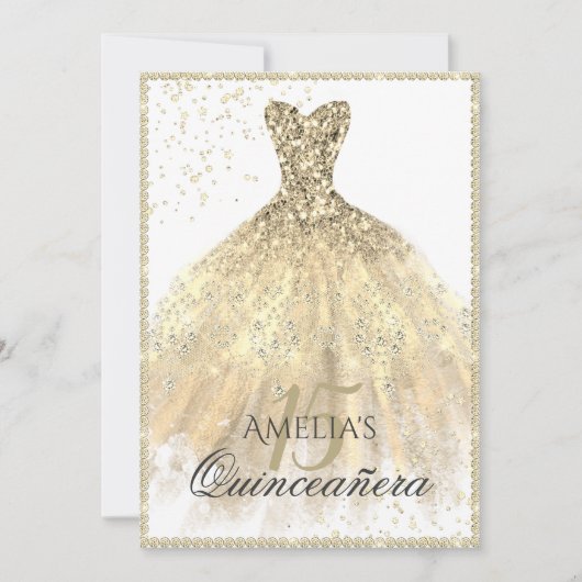 Gouden jurk Sparkle 15th Quinceanera Kaart (Voorkant)