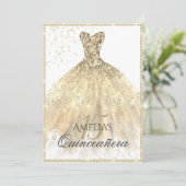 Gouden jurk Sparkle 15th Quinceanera Kaart (Staand voorkant)