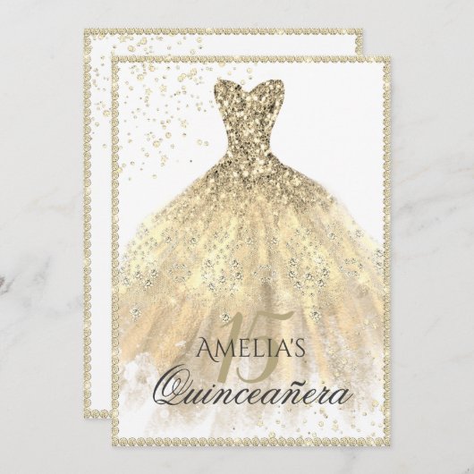 Gouden jurk Sparkle 15th Quinceanera Kaart (Voorkant / Achterkant)