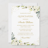 Gouden Jurk Sparkle Bloemen Quinceanera Uitnodigin Kaart (Achterkant)