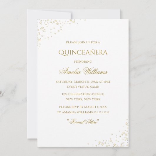 Gouden jurk Sparkle Quinceanera uitnodiging (Achterkant)