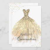 Gouden jurk Sparkle Quinceanera uitnodiging (Voorkant / Achterkant)