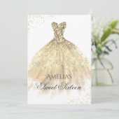Gouden jurk Sparkle Sweet 16 verjaardagsfeestje Kaart (Staand voorkant)