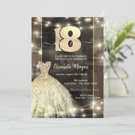 Gouden jurk String Lights 18e verjaardag Kaart (Staand voorkant)