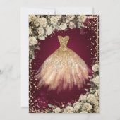 Gouden jurk Tiara, Rozen Bourgondië Quinceañera Kaart (Achterkant)