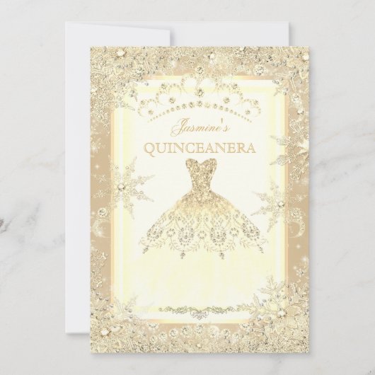 Gouden jurk tiara Winter Wonderland Quinceanera Kaart (Voorkant)