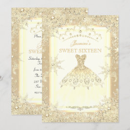 Gouden jurk tiara Winter Wonderland Sweet 16-feest Kaart