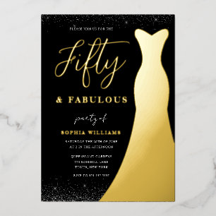 Gouden jurk Vijftig & Fabulous 50ste verjaardag Go Folie Uitnodiging