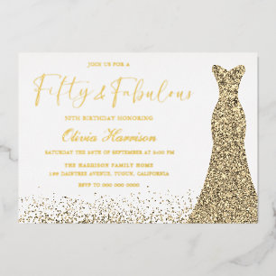 Gouden jurk Vijftig & Fabulous 50ste verjaardag Go Folie Uitnodiging