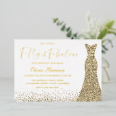 Gouden jurk Vijftig & Fabulous 50ste verjaardag Go Folie Uitnodiging (Staand Voorkant)