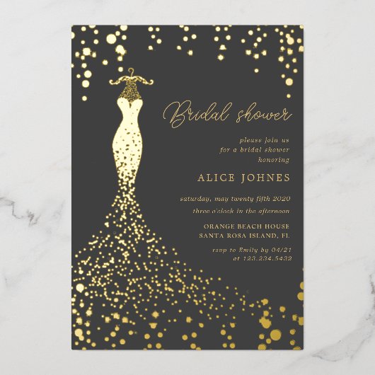 Gouden jurk Vrijgezellenfeest Folie uitnodiging (Voorkant)