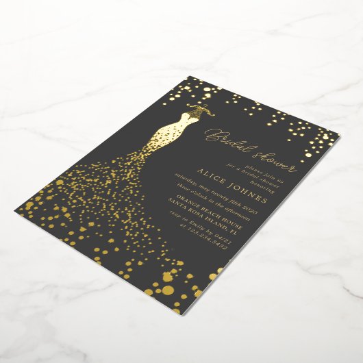 Gouden jurk Vrijgezellenfeest Folie uitnodiging (Gedraaid)