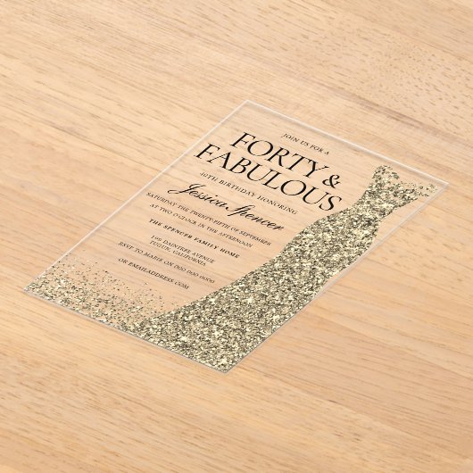 Gouden jurk vrouwen 40ste verjaardag partij acryl uitnodigingen (Laagn)