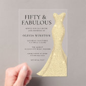 Gouden jurk vrouwen 50ste verjaardagsfeest acryl uitnodigingen (Insitu (Draagbaar))
