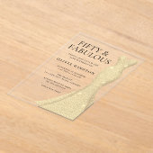 Gouden jurk vrouwen 50ste verjaardagsfeest acryl uitnodigingen (Laagn)