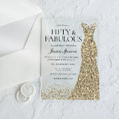 Gouden jurk vrouwen 50ste verjaardagsfeest acryl uitnodigingen