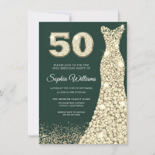 Gouden Jurk Vrouwen 50ste Verjaardagsfeestje Groen Kaart