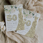 Gouden Jurk Wit Bloemen Rozen 50ste Verjaardag Kaart<br><div class="desc">Golden Dress White Floral Rozen 50e Verjaardagsfeestuitnodiging Bekijk bijpassend collectie in Niche en Nest Store</div>