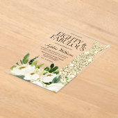 Gouden jurk Witte Bloemen 80ste verjaardag Acryl Uitnodigingen (Laagn)