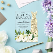 Gouden jurk Witte Bloemen 80ste verjaardag Acryl Uitnodigingen (Insitu (Huwelijk))